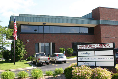 A photo of the glass work at Miller Office Center