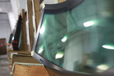 A photograph of Windshields in the Auto Glass division of Jackson Glass works
