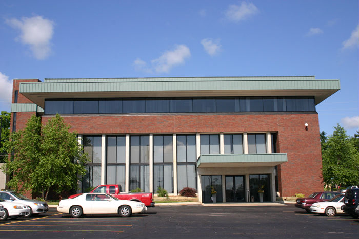 A photo of the glass work at Miller Office Center